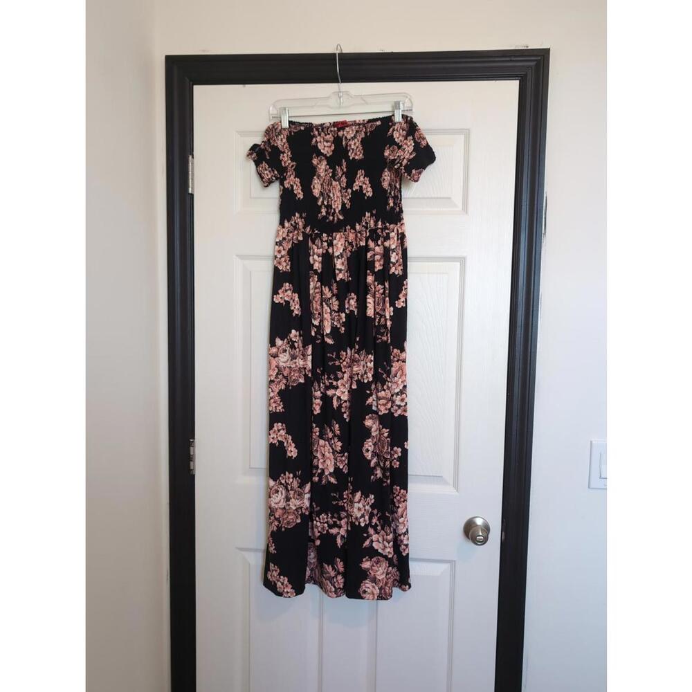 Hot Kiss Black Maxi Dress with Pink Floral Print